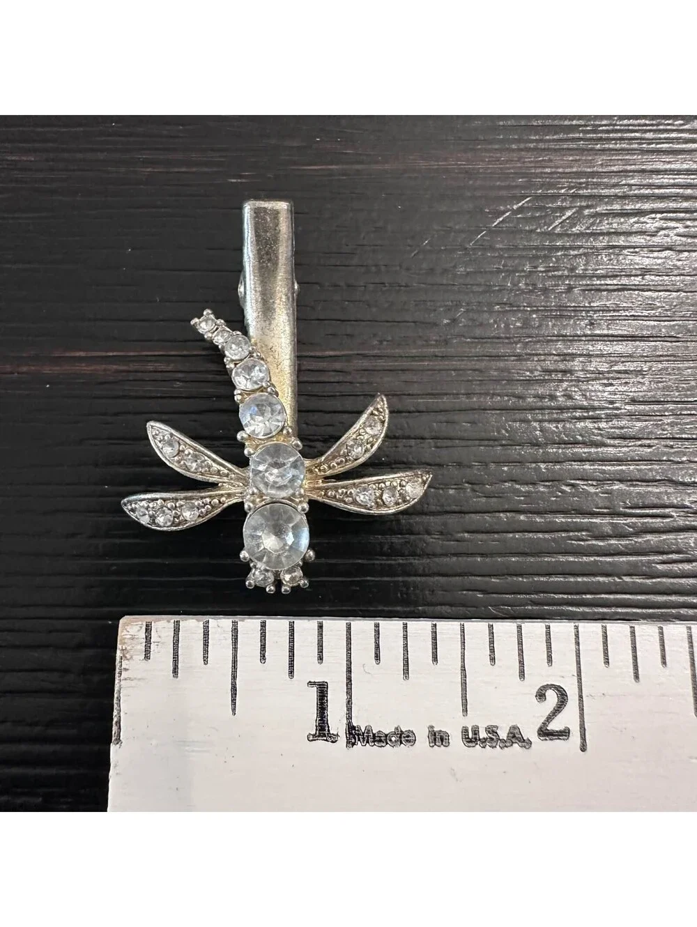 Vintage Dragonfly Blue Rhinestone Barrette Silver ToneHair Clip VGC